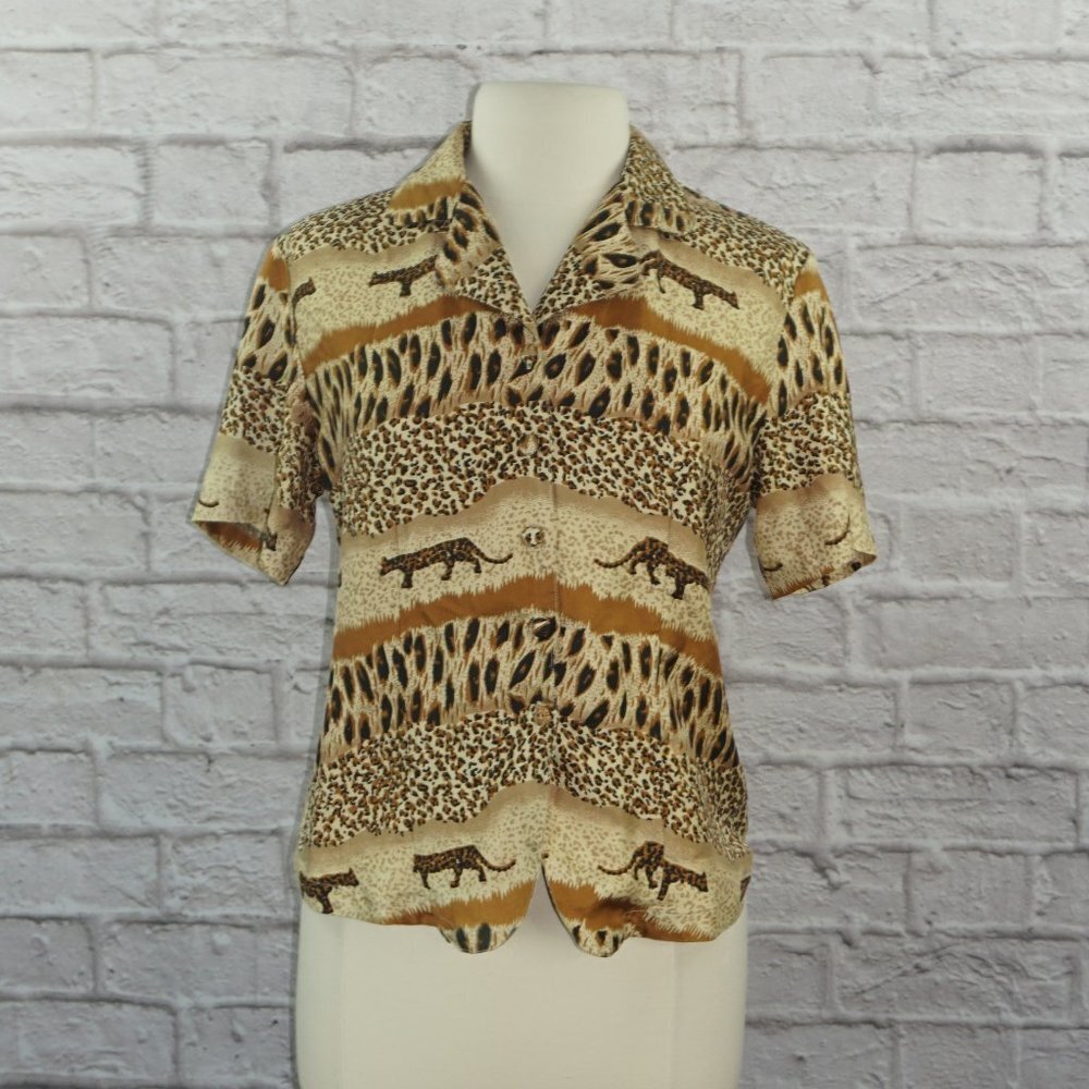 Vintage 90s Silk Animal Print Top